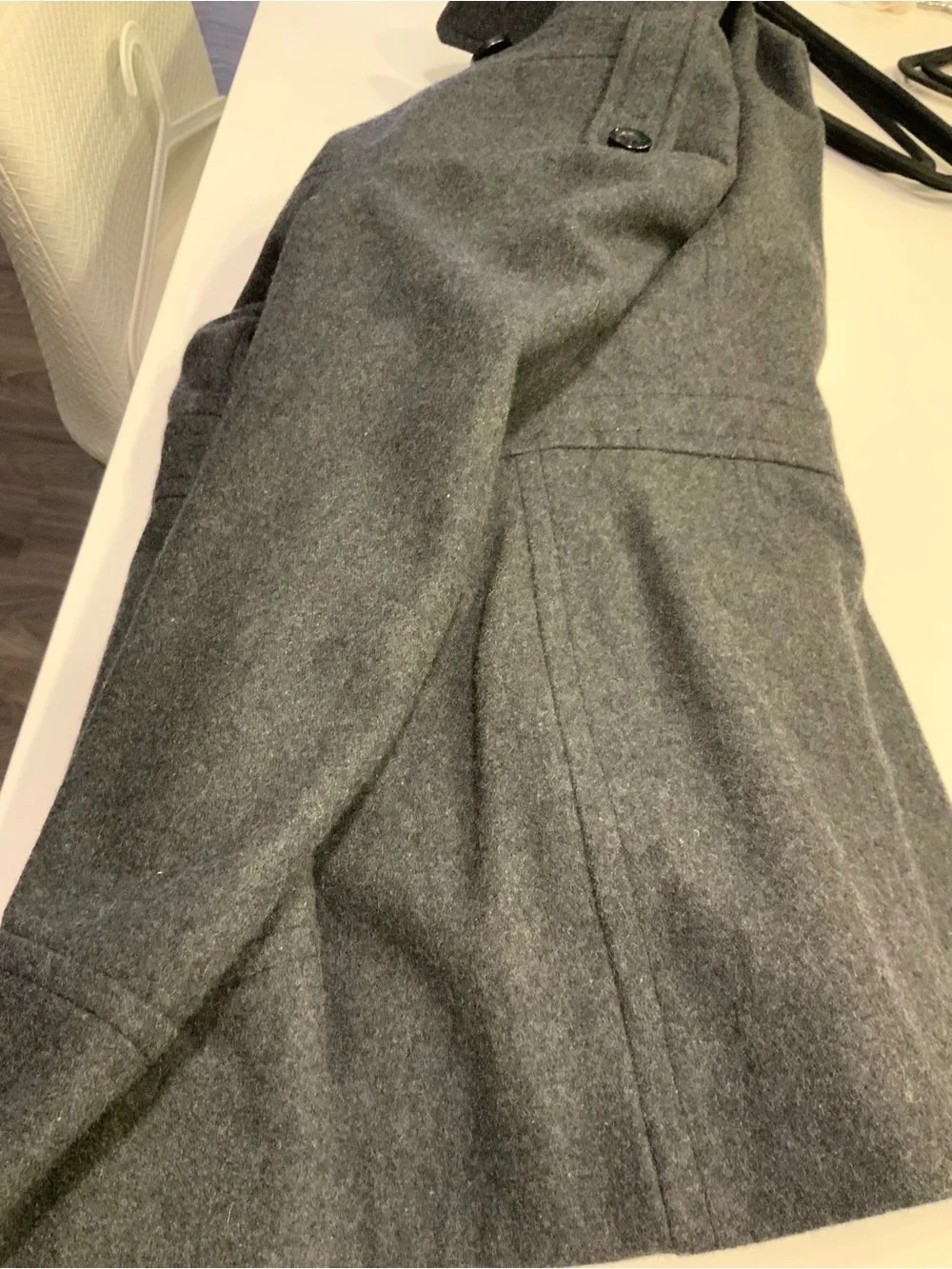 Michael Kors Charcoal Double-Breasted Peacoat with Red Scarf